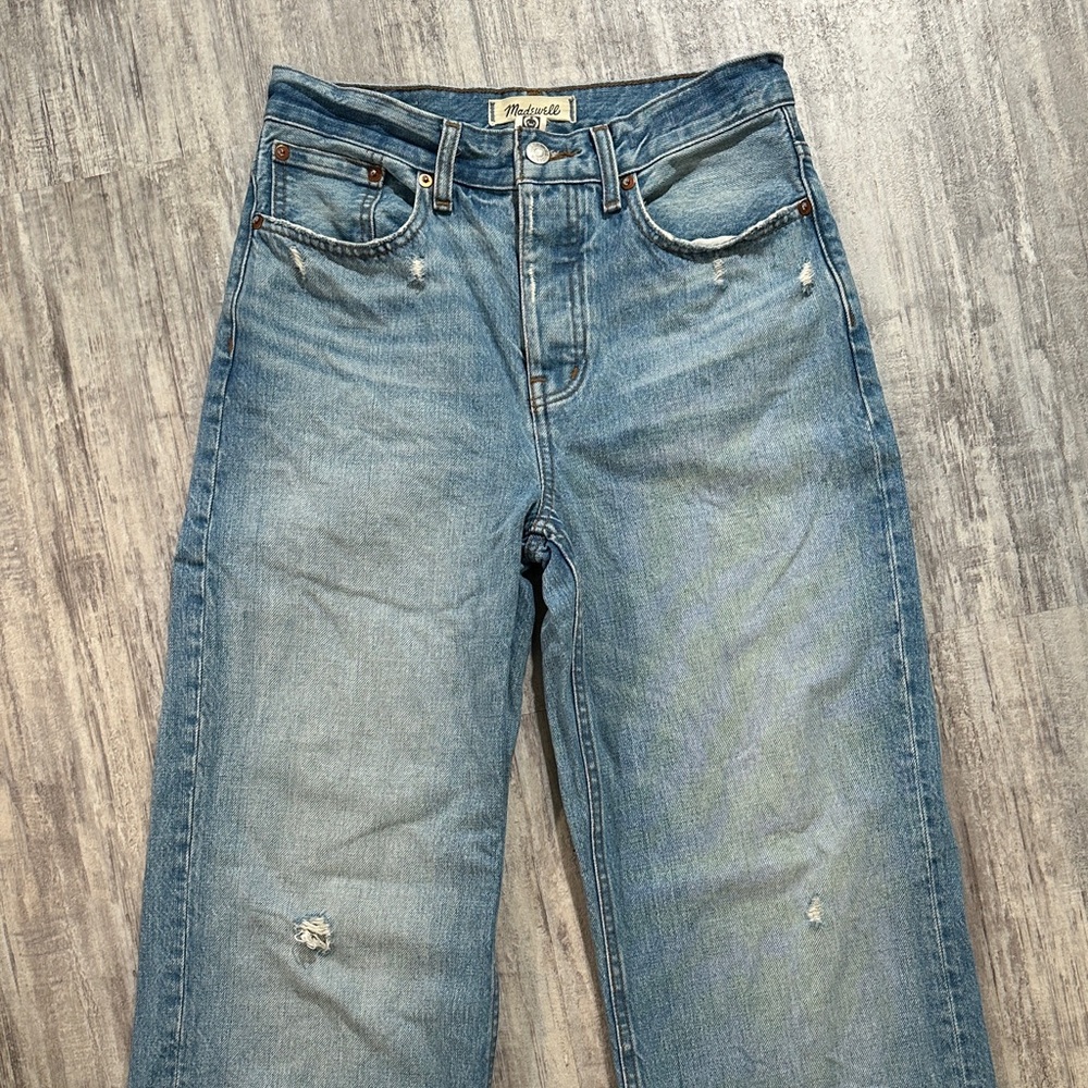 Madewell Low Slung Baggy Light Blue Distressed Straight Leg Jeans